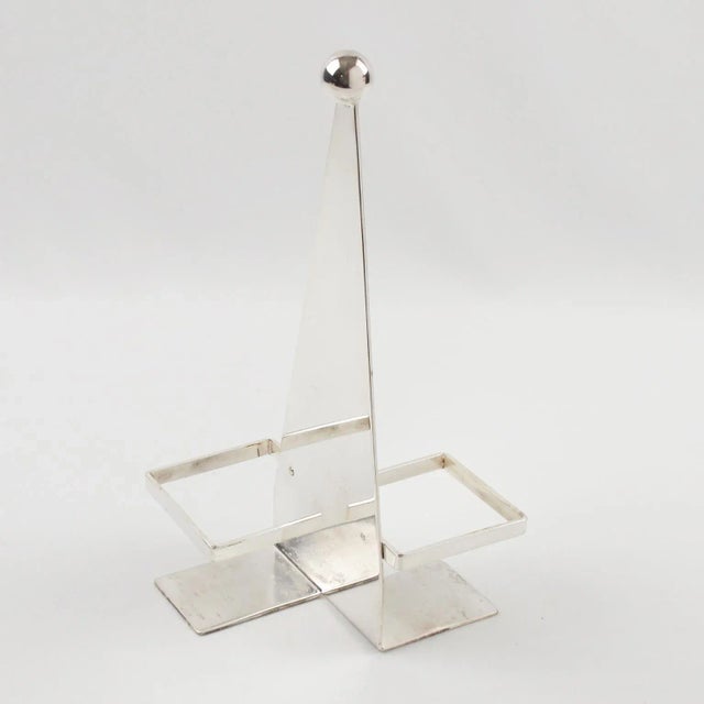 Metal Art Deco Silver Plate and Crystal Oil and Vinegar Cruet Set - Set of 3 For Sale - Image 7 of 10