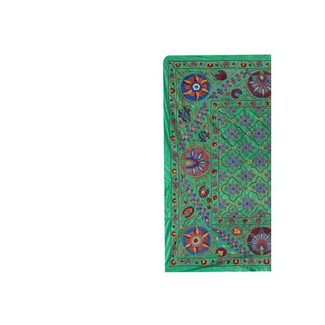 Silk Suzani Tapestry With Floral Design, Suzani Wall Hanging Decor, Bukhara Tablecloth 6'7'' x 8'7'' Dimension; 72.8'' x...