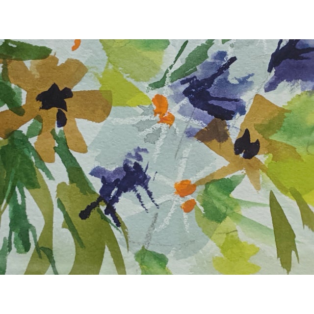 Vintage Original Still Life Flowers in a Blue Vase Botanical Watercolor Painting Signed For Sale In Charlotte - Image 6 of 12