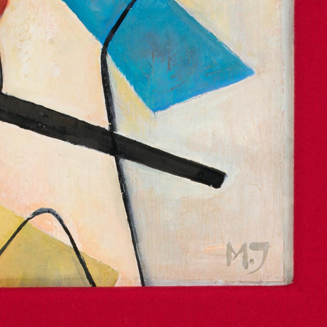 Abstract Multicolor Abstract Cubist Oil Painting With Monogram Signature Mj For Sale - Image 3 of 14