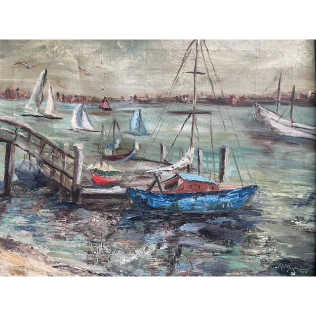 Wood 1970s M Morton Nautical Impressionist Signed Oil on Canvas For Sale - Image 7 of 9