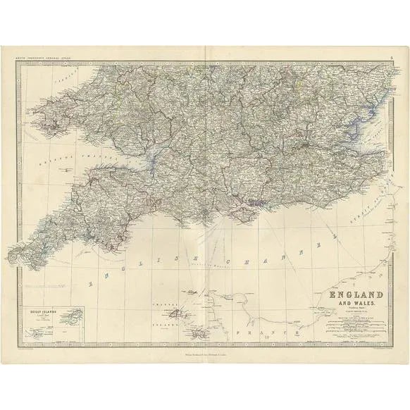 Mid 19th Century Antique Map of England and Wales by A.K. Johnston, 1865 For Sale - Image 5 of 5