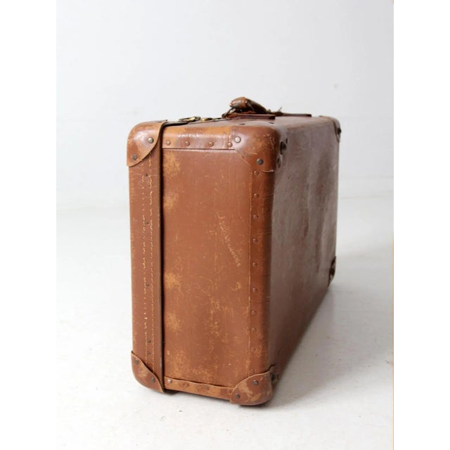 Vintage Brown Leather Suitcase For Sale - Image 4 of 11