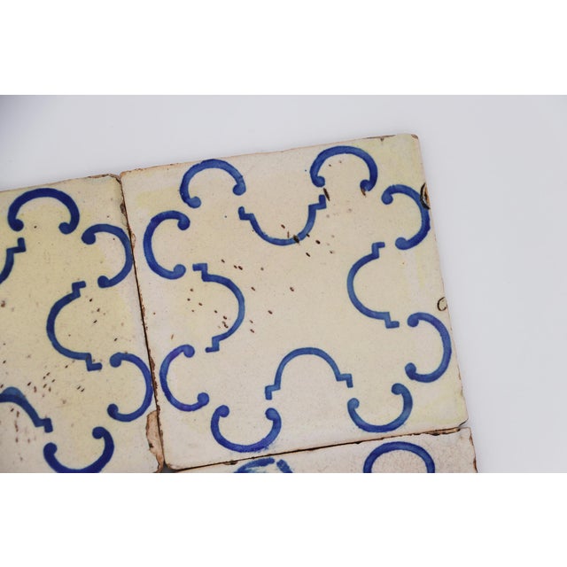 Rustic European 19th/20th Century Portuguese Set of Four Tiles, Tin-Glazed Pottery For Sale - Image 3 of 12