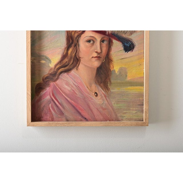 A vintage portrait by Belgian artist Edmond Delescluze (1905-1993). The subject is a young lady with fair hair and skin,...