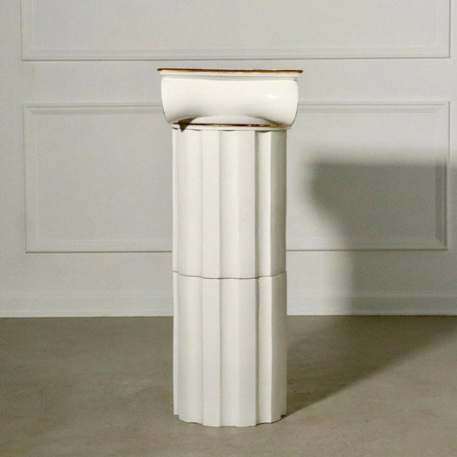 1960's Italian Ionic Column Ceramic Pedestal with Lotus Urn For Sale - Image 4 of 11