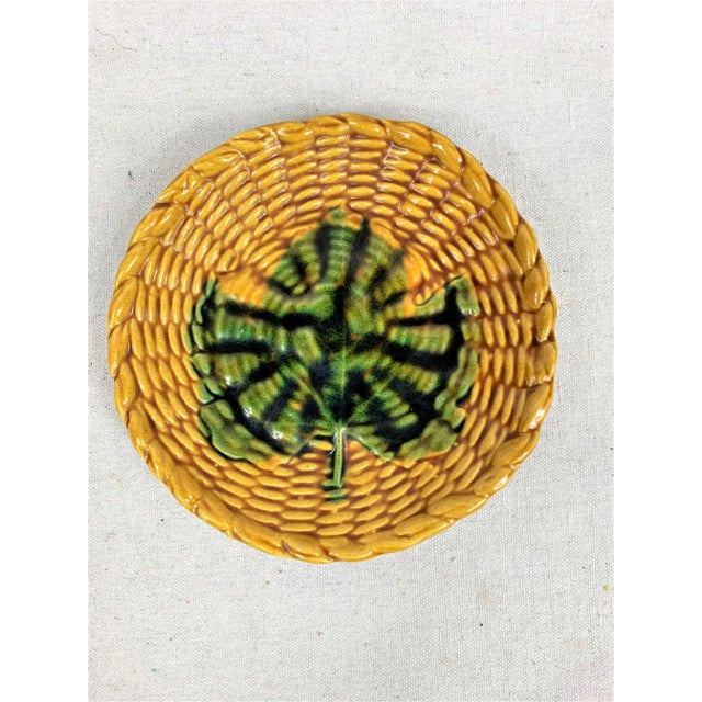 Yellow Vintage Majolica Plate For Sale - Image 8 of 8