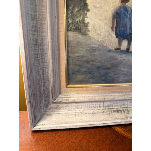 Vintage 1967 Oil Painting "Children on a Forest Path" Signed Langdon J. For Sale - Image 4 of 10