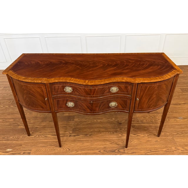 Wood Hepplewhite Style 68” Mahogany Sideboard by Leighton Hall - Showroom Sample For Sale - Image 7 of 13