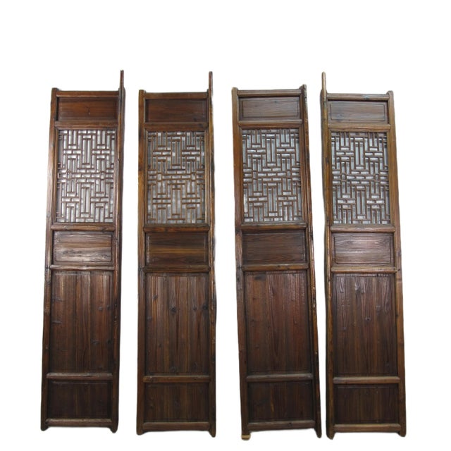 Brown Double Happiness Lattice Screen Door Panel - Set of 4 For Sale - Image 8 of 9