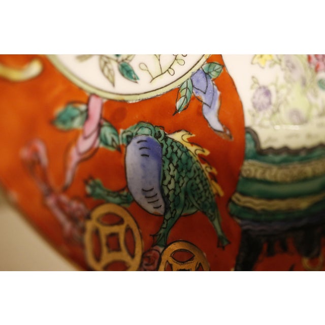 Elevate your space with this striking vintage Macau export porcelain decorative accent plate, boasting an exceptionally...