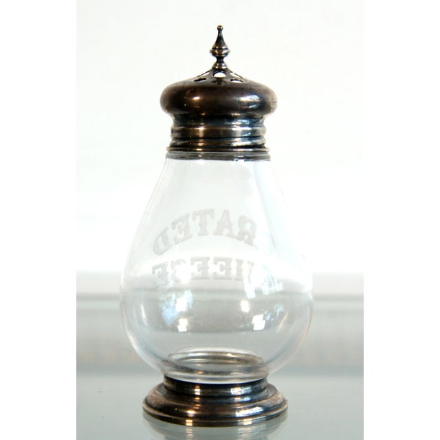 Antique Etched Glass & Sterling Silver Grated Cheese Shaker For Sale - Image 4 of 8