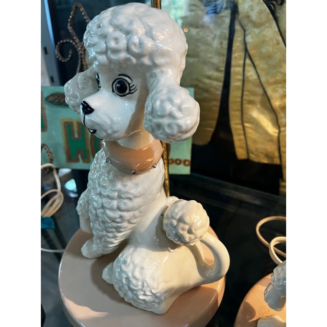 White 1960s Mid-Century Modern Pink Ceramic Poodle Table Lamps - Pair For Sale - Image 8 of 12
