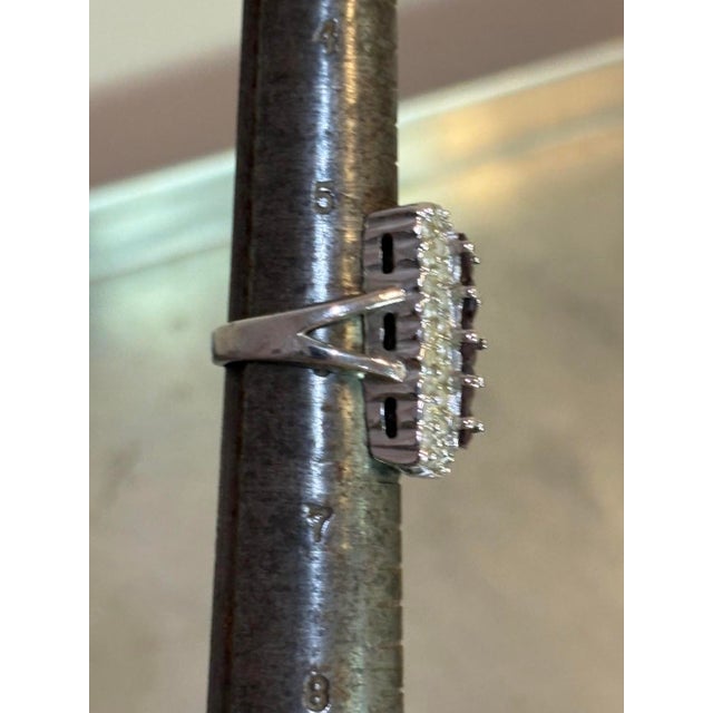 Mid-Century Modern Large 1960s-70s Silver Tone Purple Rhinestone Cocktail Ring For Sale - Image 3 of 5