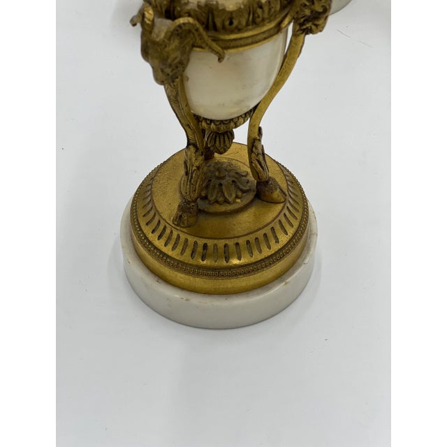 Metal Pair, Louis Xvi Style French Gilt Bronze & White Marble Rams Head Cassolettes For Sale - Image 7 of 10