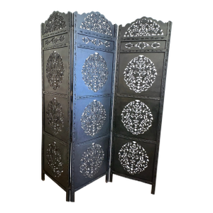 1970s 3 Panel Detailed Teak Room Divider Screen