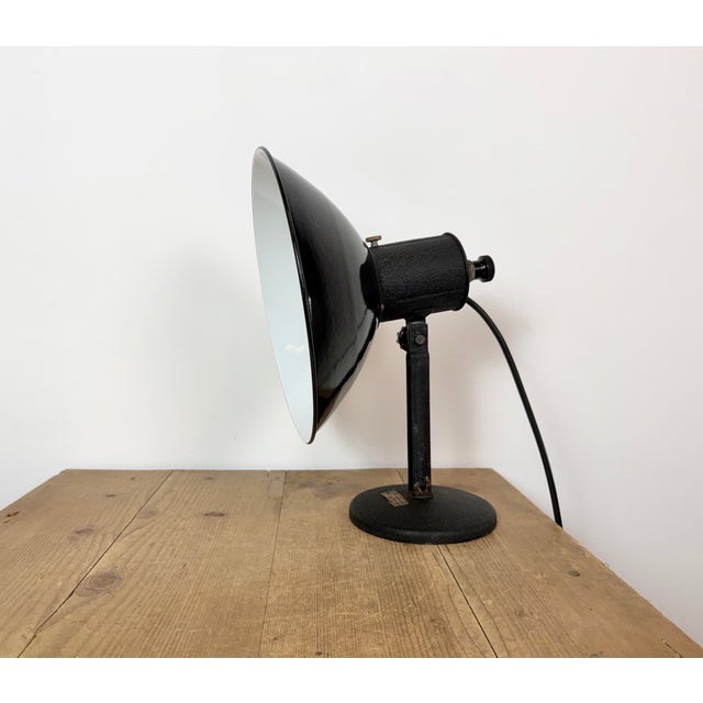 Mid-Century Modern Vintage Industrial Black Enamel Table Lamp from EB, 1950s For Sale - Image 3 of 17