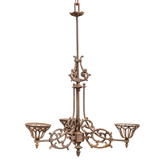 Antique Cast Iron Gothic Revival Three-Light Chandelier For Sale
