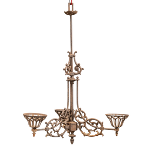 Antique Cast Iron Gothic Revival Three-Light Chandelier