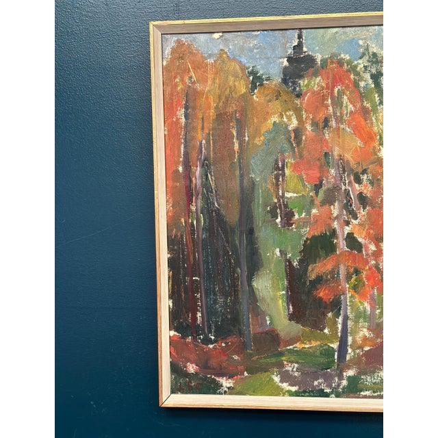 Mid-Century Modern L. S‑c, Forest in Autumn, 1950s, Oil on Canvas, Framed For Sale - Image 3 of 13