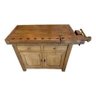 Vintage Oak and Spruce Workbench For Sale