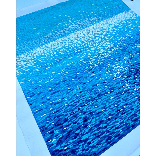 Textile Seascape Shimmering Water — Original Oil Painting, Unstretched, by Ryan C. For Sale - Image 7 of 9