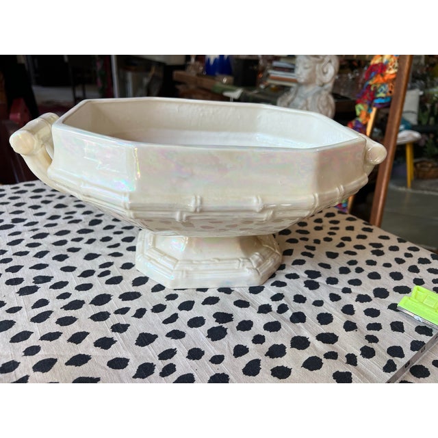 Mid-Century Modern 1970s White Ceramic Iridescent Geometric Decorative Bowl For Sale - Image 3 of 6
