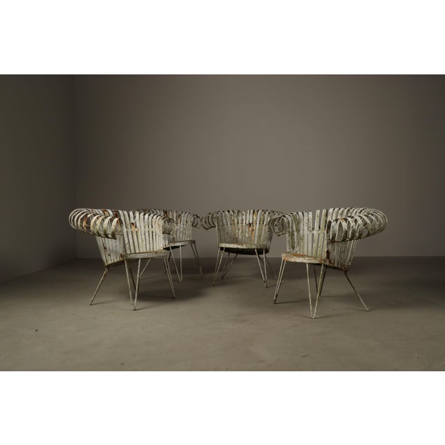 Metal French Wrought Iron Lounge Garden Chairs with Spiral Armrests, 1950, Set of 4 For Sale - Image 7 of 16