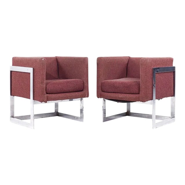 Milo Baughman for Thayer Coggin Style Mid Century Chrome Lounge Chairs - Pair For Sale