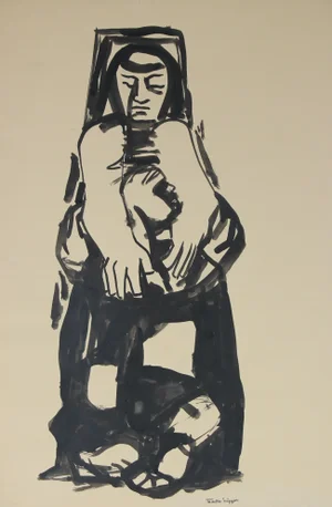Woman in Introspection Mid Century Ink