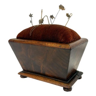 19th Century Antique Rosewood Sewing Box With Velvet Top and Assorted Pins For Sale