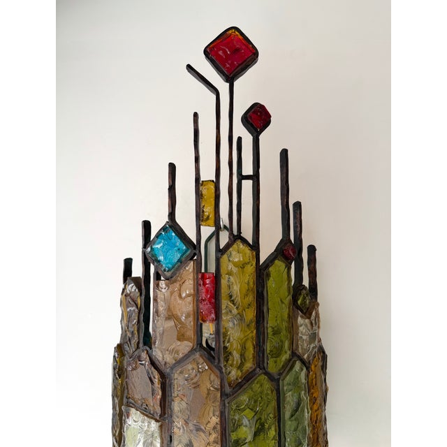 Large Pair of Hammered Glass Wrought Iron Sconces by Longobard, Italy. 1970s For Sale - Image 10 of 15