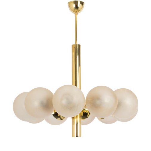 Large Sputnik Frosted Glass Globes Chandelier from Kaiser Idell / Kaiser Leuchten, Germany, 1970s For Sale