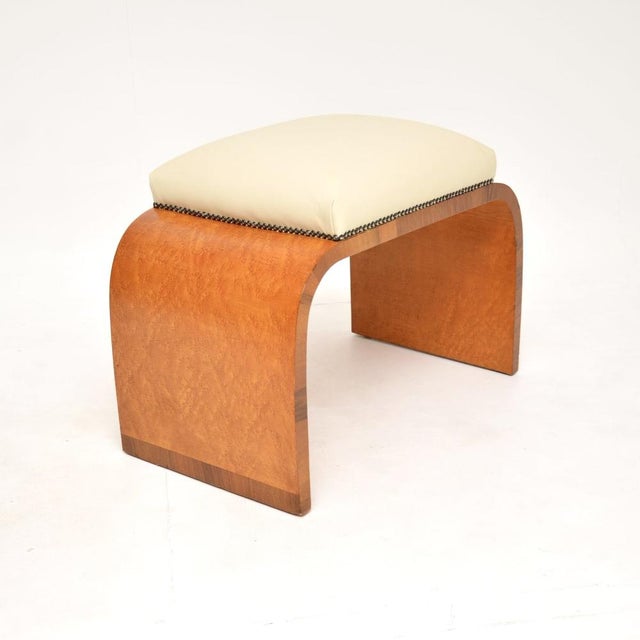 Mid-Century Modern Art Deco Birds Eye Maple and Leather Stool, 1930s For Sale - Image 3 of 10