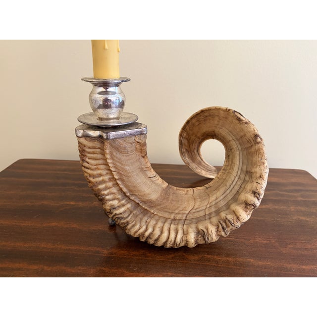 Late 20th Century Vintage Ram’s Horn Table Lamp – Rustic English Country House Style Lighting For Sale - Image 5 of 10