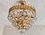 Vintage Brass & Original Emerald Green Crystal Crown Cascade Chandelier – 5 Light For Sale - Image 6 of 17