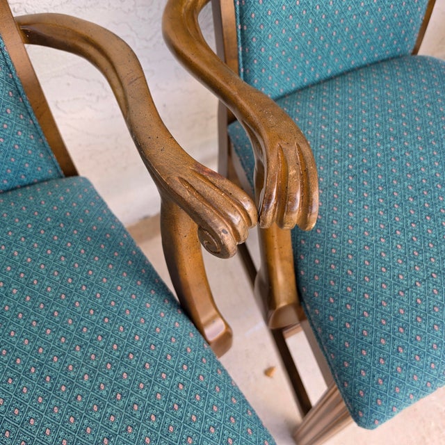 Vintage American of Martinsville Chippendale Dining Armchairs Teal Set of 8 For Sale - Image 14 of 15