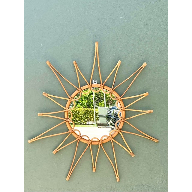 Wood Vintage Italian Bent Rattan Sunburst Mirror For Sale - Image 7 of 12