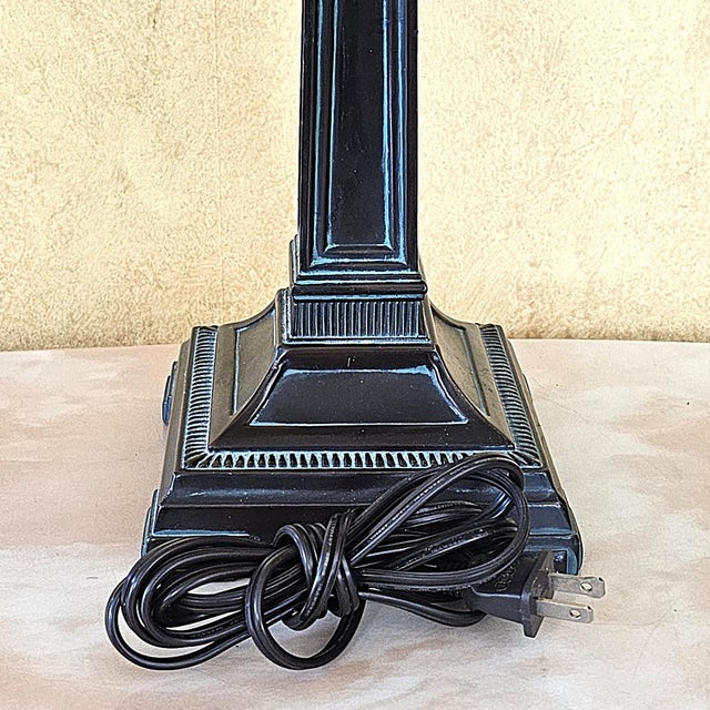 2003 Tiffany-Style Floral Stained Glass Pyramid Table Lamp For Sale - Image 10 of 18