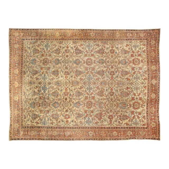 Antique Persian Sultanabad Botanic Handmade Wool Carpet For Sale