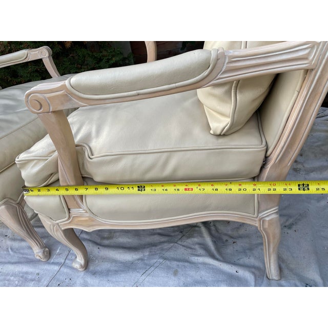 Vintage 1990s Sam Moore Bergère Chairs in Ivory Genuine Leather, Whitewashed Maple Frame – Pair For Sale - Image 11 of 12