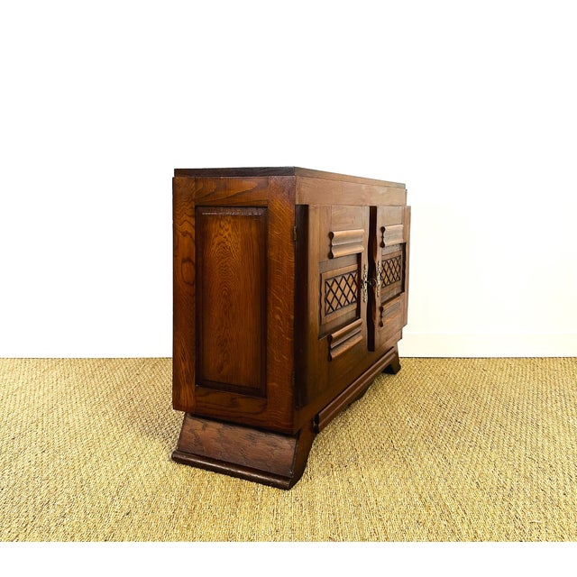 Rustic French Art Deco Cabinet in Oak, 1940 For Sale - Image 3 of 14