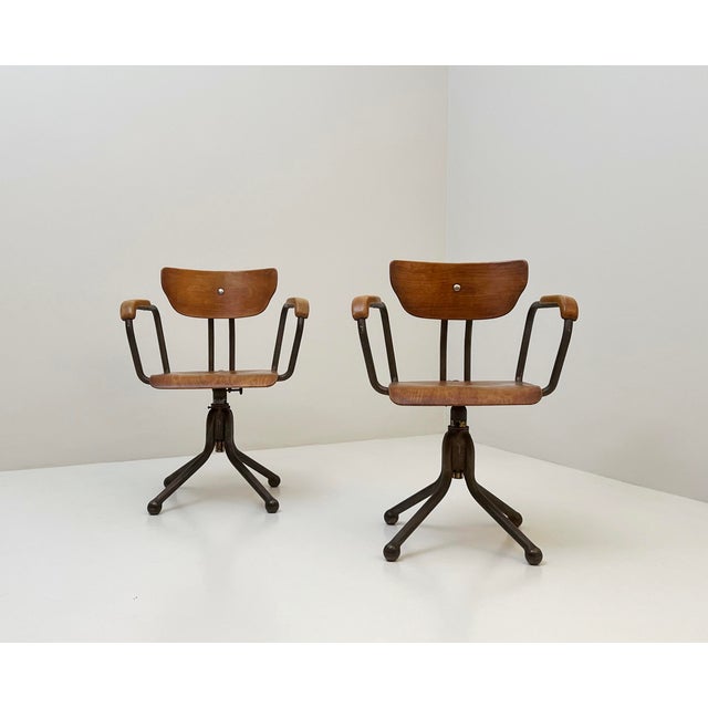 Mid-Century Modern Vintage Industrial Armchairs, 1940s, Set of 2 For Sale - Image 3 of 6