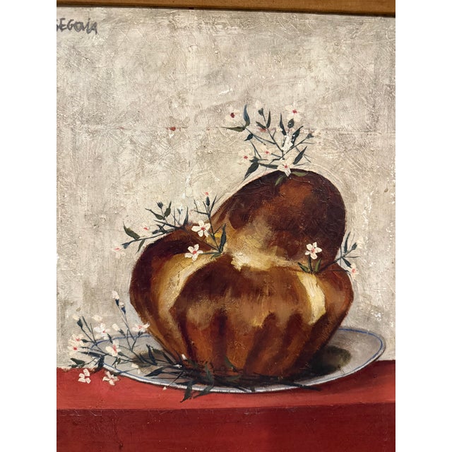 Here we have a still life painting of a brioche bread decorated with delicate white flowers. Andres Segovia is a listed...