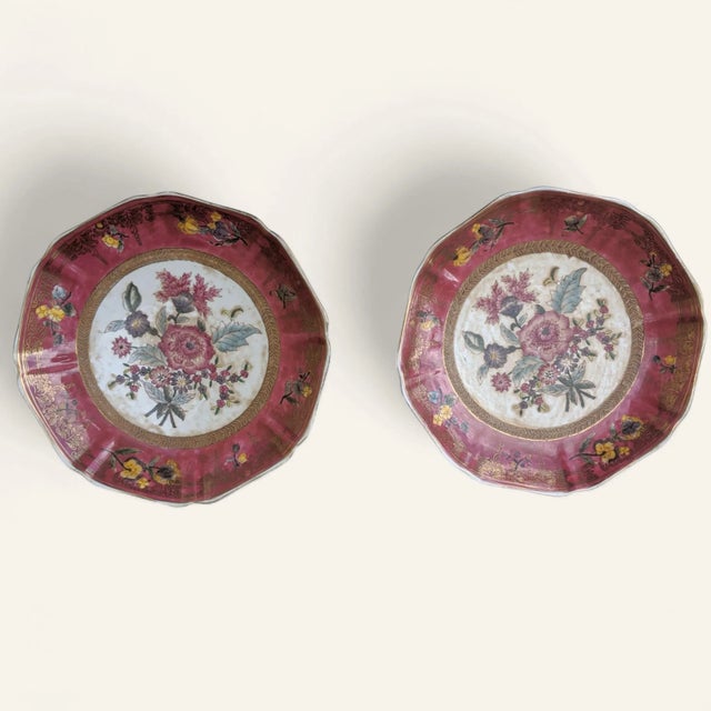Vintage Chinoiserie Botanical Flower Ceramic Porcelain Plates- A Pair For Sale - Image 9 of 10