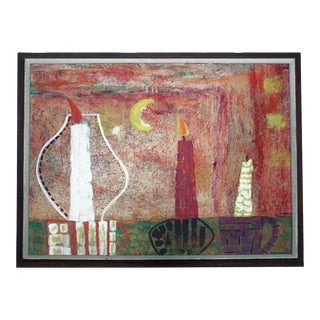 1950s Modern Oil Painting on Board "Eclipse by Candlelite" by William George Nes For Sale