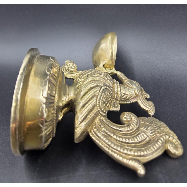Vintage Mid-Century Solid Handcrafted Brass Peacock Diya- Oil Lamp For Sale - Image 11 of 18