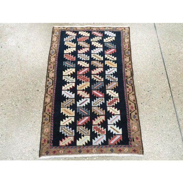 A vintage Persian Hamadan small throw rug handmade during the mid-20th century. Measures: 2' 0" x 3' 1".