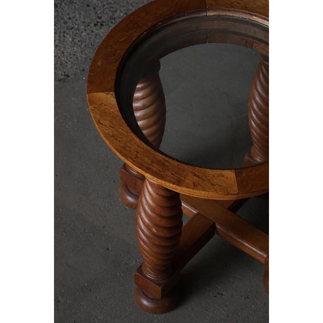 Mid-Century Modern Danish Oak Table with Spiral-Turned Legs and Glass Top, 1950s For Sale - Image 15 of 18