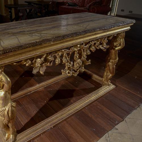 Carved Console Table with Marble Top and Cherubs For Sale - Image 5 of 9